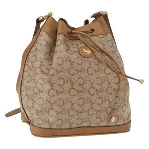 Authentic CELINE C Macadam Canvas Shoulder Bag PVC Beige Gold